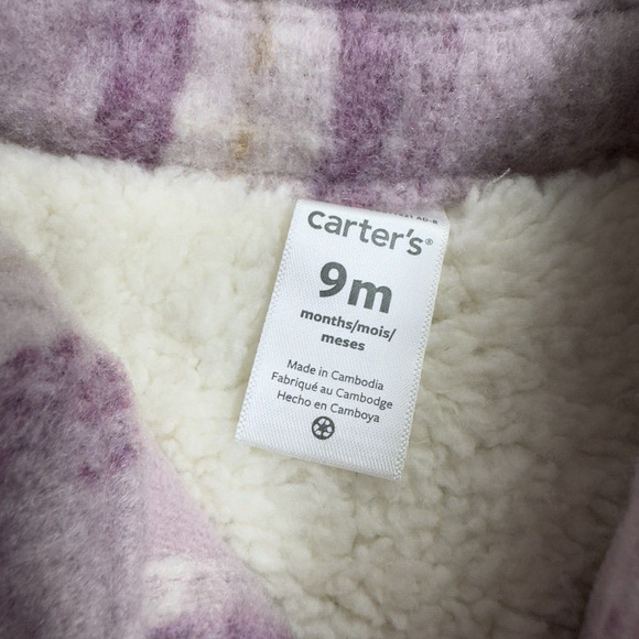 Carter's Plaid Sherpa Lined Shacket Girls Size 9 Months Purple Lavender - Picture 6 of 8